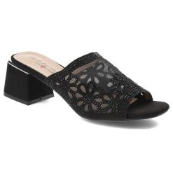 Czarne Klapki S.Barski Eleganckie Buty Na Obcasie. Czarne klapki damskie S.BARSKI, z aplikacjami, ze skóry, bez obcasa, na obcasie, bez zapięcia. Za 115.00 zł.
