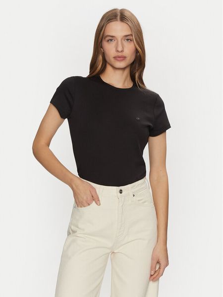 Calvin Klein T-Shirt K20K208049 Czarny Slim Fit. Czarne t-shirty damskie Calvin Klein, xxs, bez wzorów, z bawełny, bez kołnierzyka. Za 119.99 zł.