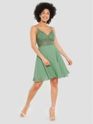 Swing Sukienka koktajlowa 5AE19300 Zielony Slim Fit. Zielone sukienki damskie Swing, bez wzorów, z syntetyku, wizytowe, bez ramiączek. Za 399.99 zł.