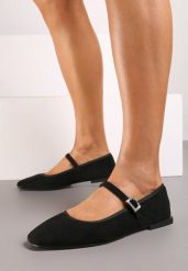 Czarne Eleganckie Balerinki z Ekozamszu ze Sprzączką i Kwadratowym Noskiem Ivalune. Czarne balerinki damskie Born2be, bez wzorów, z jeansu. Za 49.99 zł.