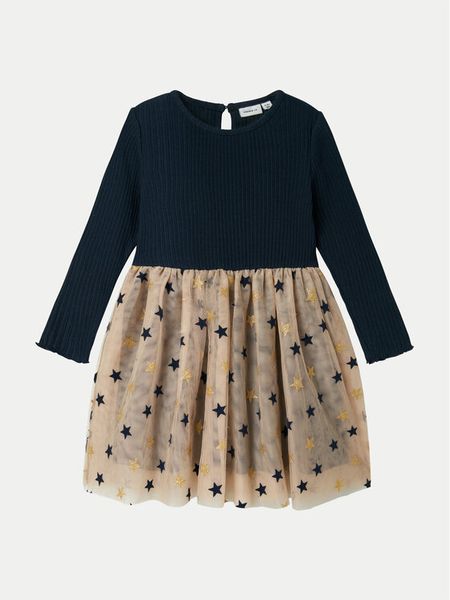 NAME IT Sukienka codzienna 13236039 Granatowy Regular Fit. Niebieskie sukienki dziewczęce Name it, bez wzorów, z syntetyku, bez ramiączek, proste. Za 79.99 zł.