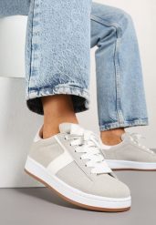 Szare Sneakersy Ozdobione Paskiem Zrulla. Szare obuwie sportowe damskie Born2be, z jeansu, bez zapięcia. Za 89.99 zł.