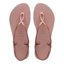 Japonki plażowe damskie Havaianas Luna. Czerwone klapki damskie Havaianas, bez wzorów, z gumy, bez obcasa, bez zapięcia. Za 109.99 zł.