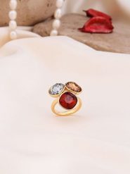 Pierres de Jade Pozłacany pierścionek z cyrkoniami rozmiar: onesize. Brązowe pierścionki damskie Pierres de Jade, z cyrkonią, pozłacane. Za 56.99 zł.