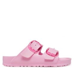 Klapki Birkenstock. Czerwone klapki damskie Birkenstock, bez wzorów, bez obcasa, bez zapięcia. Za 229.99 zł.