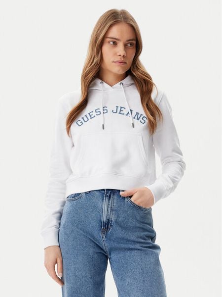 Guess Jeans Bluza W5GQ22 K68I4 Biały Regular Fit. Białe bluzy damskie Guess Jeans, m, z aplikacjami, z bawełny, bez kaptura. Za 199.99 zł.
