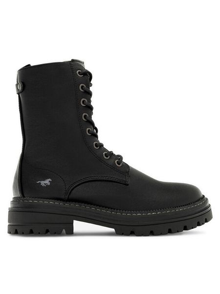 Mustang Trzewiki 1398-507 Czarny. Czarne botki damskie Mustang, z materiału, bez obcasa, na płaskiej podeszwie, bez zapięcia. Za 349.99 zł.