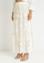 Beżowa Rozkloszowana Spódnica Maxi z Gumką w Pasie z Haftowanej Tkaniny Jonnis. Brązowe spódnice damskie Born2be, na lato, s, bez wzorów, z tkaniny, maxi. Za 119.99 zł.