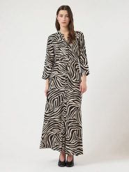 YAS Sukienka w kolorze beżowo-czarnym rozmiar: S. Brązowe sukienki damskie YAS, bez wzorów, z wiskozy, klasyczne, bez ramiączek. Za 167.28 zł.