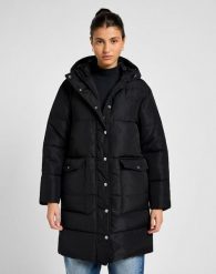 LEE DAMSKA KURTKA ZIMOWA LONG PUFFER JACKET UNIONALL BLACK 112355161 LI54008520. Czarne kurtki damskie Lee, na zimę, s, bez wzorów, bez kaptura. Za 509.99 zł.