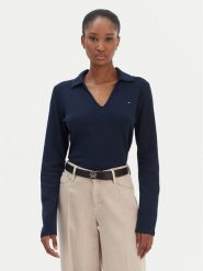 Tommy Hilfiger Bluzka Modern Cody WW0WW47850 Granatowy Slim Fit. Niebieskie bluzki damskie Tommy Hilfiger, xxl, bez wzorów, z bawełny, bez kołnierzyka, bez ramiączek. Za 349.99 zł.