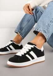 Czarno-Białe Sneakersy na Niskiej Platformie z Naszywkami Flordexia. Czarne obuwie sportowe damskie Renee, z jeansu, bez zapięcia. Za 79.99 zł.