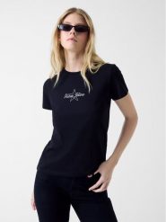 Guess Jeans T-Shirt W6RI18 J1314 Czarny Regular Fit. Czarne t-shirty damskie Guess Jeans, xl, z aplikacjami, z bawełny, bez kołnierzyka. Za 169.99 zł.