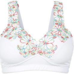 Biustonosz "minimizer" bez fiszbinów bonprix biało-kolorowy. Białe biustonosze bonprix, w kolorowe wzory. Za 59.99 zł.