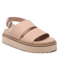 Sandały Badura. Brązowe sandały damskie Badura, bez wzorów, bez obcasa, na płaskiej podeszwie, bez zapięcia. Za 299.99 zł.