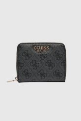 GUESS Czarny mały portfel damski Laurel. Czarne portfele damskie Guess, z aplikacjami, z materiału. W wyprzedaży za 174.99 zł.