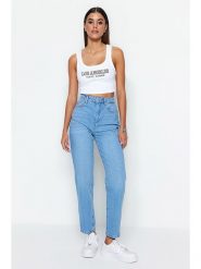 Trendyol Dżinsy - Tapered fit - w kolorze błękitnym rozmiar: 44. Niebieskie jeansy damskie Trendyol, z podwyższonym stanem. Za 61.31 zł.