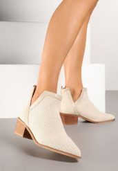 Beżowe Botki na Obcasie z Plecioną Cholewką Delinea. Brązowe botki damskie Born2be, eleganckie, bez obcasa, na obcasie, bez zapięcia. Za 159.99 zł.