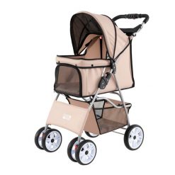 Składany wózek dla zwierząt z wodoodporną osłoną. Brązowe spacerówki Costway. Za 225.00 zł.