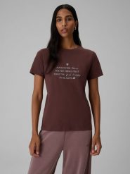 4F T-shirt regular z nadrukiem damski - brązowy XXL. Brązowe t-shirty damskie 4F, m, bez wzorów, z bawełny, bez kołnierzyka. Za 69.99 zł.