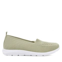 Półbuty Jenny Fairy. Zielone półbuty damskie Jenny Fairy, bez wzorów, bez obcasa, na płaskiej podeszwie, bez zapięcia. Za 69.99 zł.