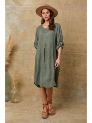 Fleur de Lin Lniana sukienka "Cadence" w kolorze khaki rozmiar: XL. Brązowe sukienki damskie Fleur de Lin, bez wzorów, ze lnu, bez ramiączek. Za 176.50 zł.