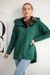 Bluza ocieplana z dłuższym tyłem i kieszeniami ciemno zielona. Zielone bluzy damskie KESI, l, bez wzorów, z bawełny, bez kaptura. Za 198.65 zł.