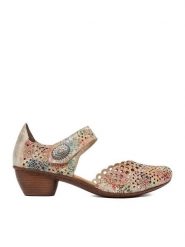 Rieker Półbuty 43753-91 Beżowy. Brązowe czółenka damskie Rieker, bez wzorów, ze skóry, bez obcasa, na obcasie, bez zapięcia. Za 319.99 zł.