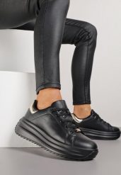 Czarne Sneakersy na Platformie z Tłoczeniem i Perforacją Anirriva. Czarne obuwie sportowe damskie Renee, bez zapięcia. Za 139.99 zł.