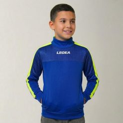 Kurtka Damasco do biegania Niebiesko-Zielona Fluorescencyjna. Niebieskie kurtki damskie LEGEA, xs, bez wzorów, z bawełny, z kapturem. Za 84.00 zł.