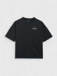 4F T-shirt oversize z nadrukiem damski - czarny S. Czarne koszulki sportowe damskie 4F, s, bez wzorów, z bawełny, bez ramiączek. W wyprzedaży za 39.99 zł.