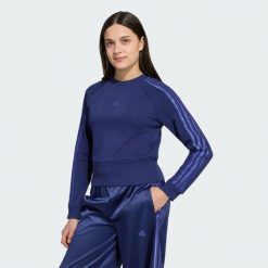 Bluza Satin. Niebieskie bluzy damskie Adidas, uniwersalny, bez wzorów, z bawełny, bez kaptura. Za 179.00 zł.