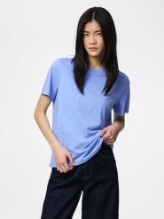 Pieces Koszulka "Pcria" w kolorze błękitnym rozmiar: XS. Niebieskie bluzki damskie Pieces, xs, bez wzorów, z bawełny, bez kołnierzyka, bez ramiączek. Za 44.09 zł.