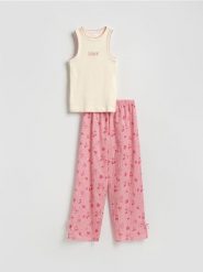 Bawełniana piżama dwuczęściowa - czerwony. Czerwone piżamy damskie Reserved, bez wzorów, z bawełny, bez ramiączek. Za 129.99 zł.