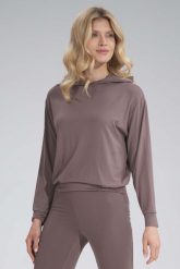 Cienka Wiskozowa Bluza z Kapturem - Brązowa. Brązowe bluzy damskie Figl, m, bez wzorów, z elastanu, z kapturem. Za 199.00 zł.