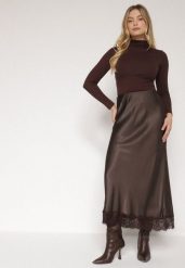 Brązowa Satynowa Spódnica z Wiskozy Ozdobiona Koronką Fedare. Brązowe spódnice damskie Born2be, na co dzień, uniwersalny, bez wzorów, z jeansu, eleganckie, maxi. Za 119.99 zł.