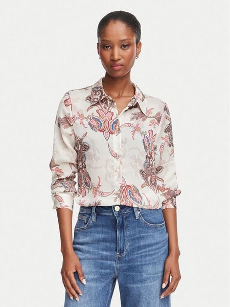 Guess Koszula W6YH68 W3212 Kremowy Regular Fit. Białe koszule damskie Guess, s, z aplikacjami, z syntetyku, bez kołnierzyka, bez ramiączek. Za 344.99 zł.