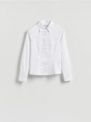 Koszula slim fit - biały. Białe koszule damskie Reserved, l, bez wzorów, z bawełny, bez kołnierzyka, bez ramiączek. Za 89.99 zł.
