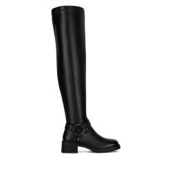 Kozaki Nine West. Czarne kozaki damskie Nine West, bez obcasa, na słupku, bez zapięcia. Za 299.99 zł.