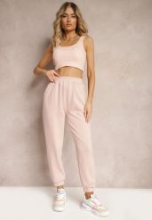 Ciemnoróżowe Casualowe Spodnie Dresowe High Waist Wykończone Ściągaczami z Gumką w Pasie Dimra. Czerwone spodnie dresowe damskie Renee, l, bez wzorów, z dresówki. Za 59.99 zł.