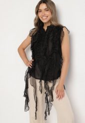 Czarna Koszula z Ozdobnymi Falbanami Adoria. Czarne koszule damskie Born2be, na lato, m, bez wzorów, eleganckie, bez kołnierzyka, bez ramiączek. Za 139.99 zł.