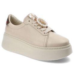 Beżowe Modne Sneakersy Chebello Z Ozdobami. Brązowe obuwie sportowe damskie CheBello, na wiosnę, z jeansu, bez zapięcia. Za 439.00 zł.