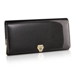 Portfel skórzany czarny BETLEWSKI BPD-DM-106. Czarne portfele damskie Betlewski, bez wzorów, ze skóry. Za 139.99 zł.