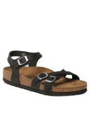 Birkenstock Sandały Kumba 1021487 Czarny. Czarne sandały damskie Birkenstock, bez wzorów, z syntetyku, bez obcasa, na płaskiej podeszwie, bez zapięcia. Za 579.99 zł.