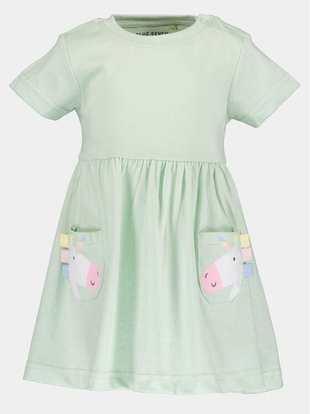 Blue Seven Sukienka codzienna 911068 X Zielony Regular Fit. Zielone sukienki dziewczęce Blue Seven, bez wzorów, z bawełny, bez ramiączek, proste. Za 29.99 zł.