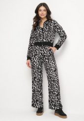 Szary Komplet Dresowy w Panterkę Bluza ze Ściągaczami i Szerokie Spodnie Sonaniela. Szare bluzy damskie Born2be, m, bez wzorów, z dresówki, bez kaptura. Za 84.99 zł.