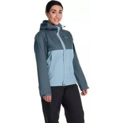 Kurtka przeciwdeszczowa damska Rab Downpour Eco. Niebieskie kurtki damskie RAB, xs, bez wzorów, bez kaptura. Za 379.99 zł.