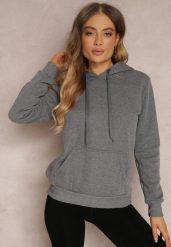 Ciemnoszara Bluza Basic z Kapturem Corbetes. Szare bluzy damskie Renee, xl, bez wzorów, z dresówki, z kapturem. Za 44.99 zł.
