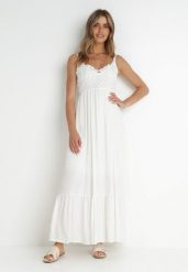 Biała Sukienka Stheuse. Białe sukienki damskie Born2be, bez wzorów, z koronki, eleganckie, bez ramiączek. Za 159.99 zł.