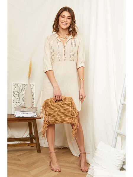 Rodier Lin Lniana sukienka w kolorze beżowym rozmiar: XL/XXL. Brązowe sukienki damskie Rodier Lin, bez wzorów, ze lnu, bez ramiączek. Za 118.01 zł.